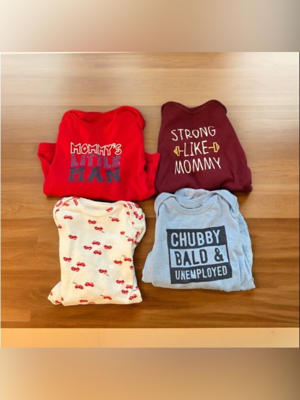 2/$25 Long Sleeve Diaper Shirts Lot of 4 Baby Boy Sizes 3-18M Fire Truck Barbell